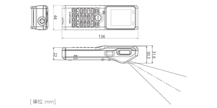 OPH-5000i ハンディーターミナル 寸法図