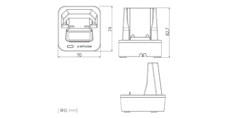 OPH-5000i ハンディーターミナル 専用クレードル CRDL-5000 寸法図